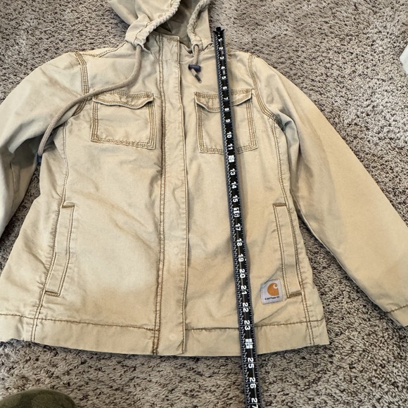 Carhartt Canvas Hooded Jacket Tan Quilted Lined Zip Front Women's XS (0/2) - Picture 9 of 16